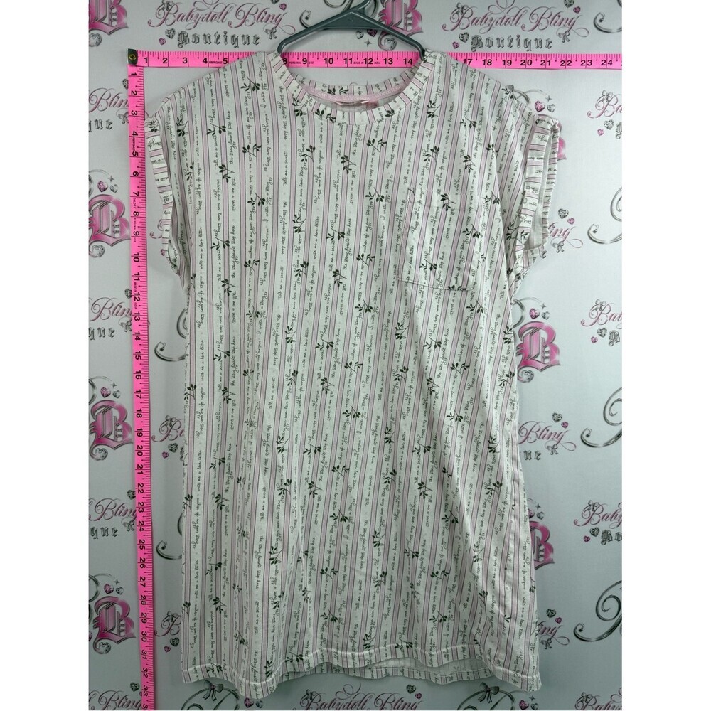 La Vie En Rose night gown dress flowers Cream and Pink Floral Stripe Nightshirt